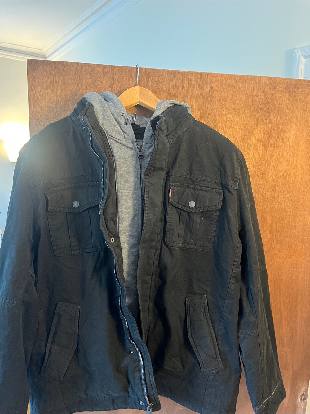Levi's Black Jacket with Gray Inner Hoodie